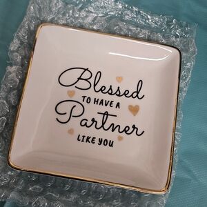 Gold-Trimmed Square Trinket Tray Dish